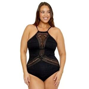 Becca ETC 3XL Plus Size Color Play Crocheted High Neck One-Piece Swimsuit NWT
